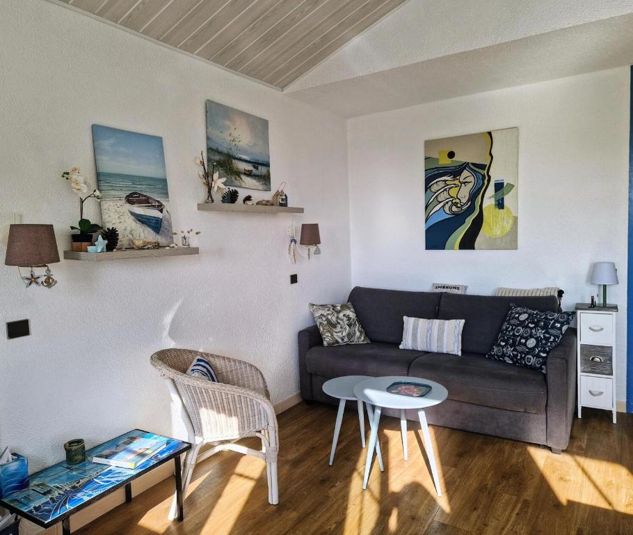 un salon avec un canapé et une table dans l'établissement Résidence Port Bourgenay - maeva Home - Appartement 2 pièces 4 personnes avec vue lac - Sélection - Super Home MAE-5651, à Talmont-Saint-Hilaire