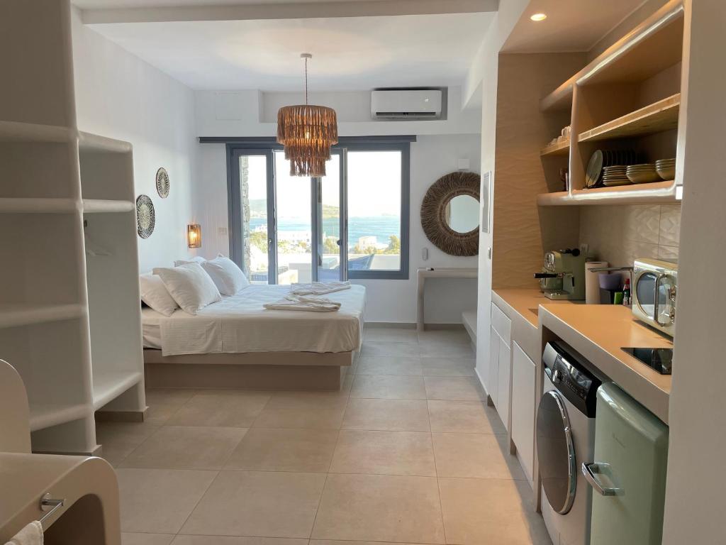 Kuchyň nebo kuchyňský kout v ubytování 3Waves Sea View Paros