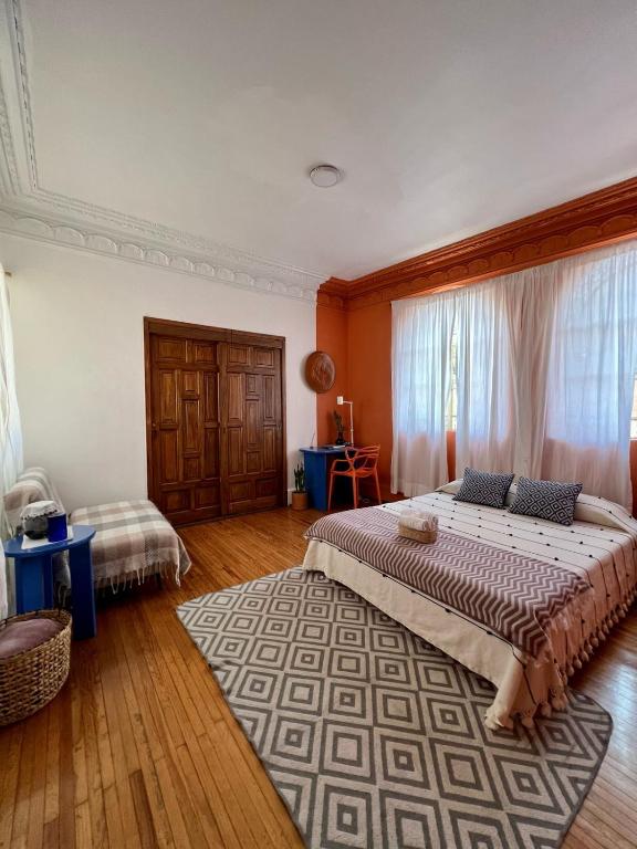 a bedroom with a large bed and a large rug at Mar de Lava in Mexico City