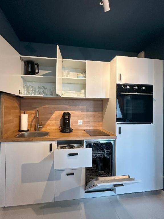 Kuchyň nebo kuchyňský kout v ubytování Ferienwohnung Münsterblick