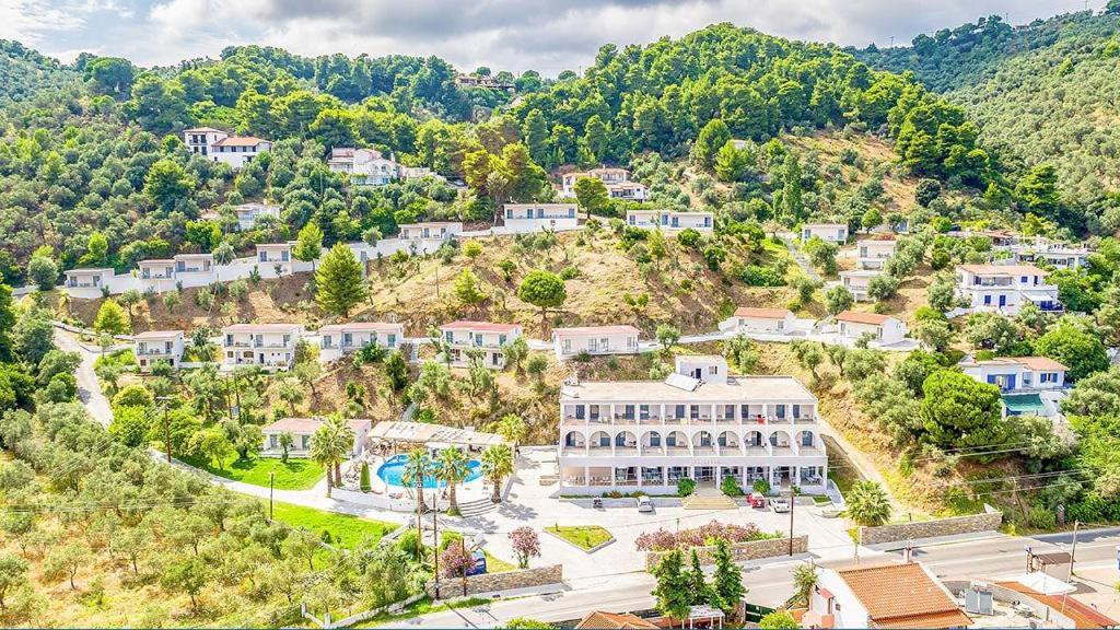 an aerial view of a town on a mountain at Belvedere Village in Achladies