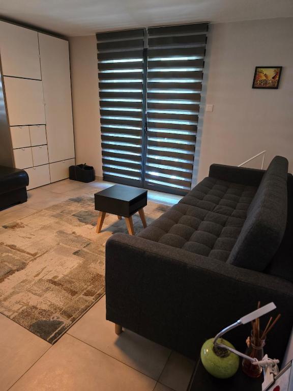 un salon avec un canapé et une table dans l'établissement Studio in a townhouse, à Annecy