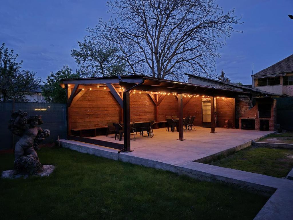 a pavilion with lights on it in a yard at Vila Dionysos Brasov in Braşov