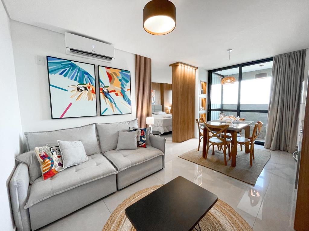 Et opholdsområde på Flat Elegante com Muito Estilo no Edificio Vertigo