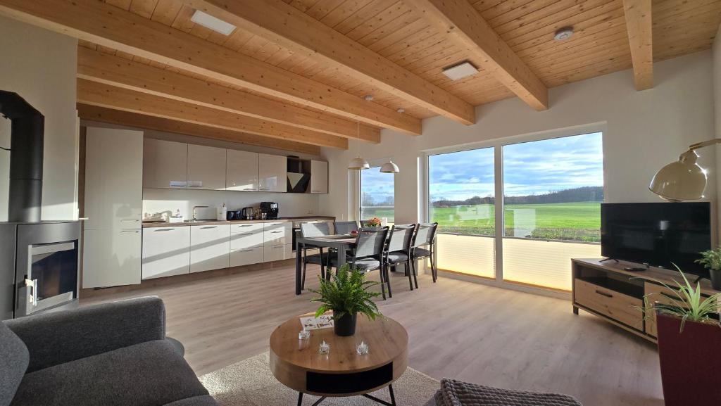 Μια τηλεόραση ή/και κέντρο ψυχαγωγίας στο Ferienhaus Südgarten mit Kamin an der Ostsee