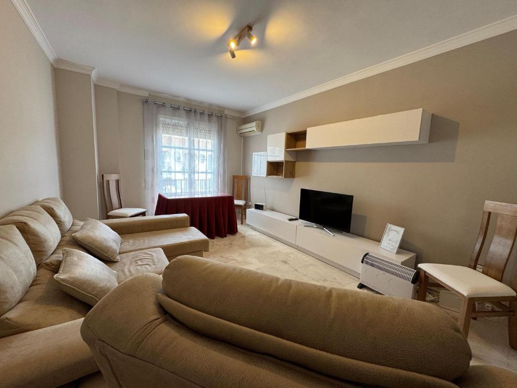 a living room with a couch and a television at Encarnación 11 in Antequera