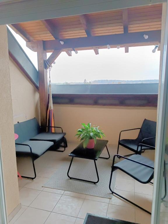 a room with chairs and a potted plant in it at welcome in Woustviller