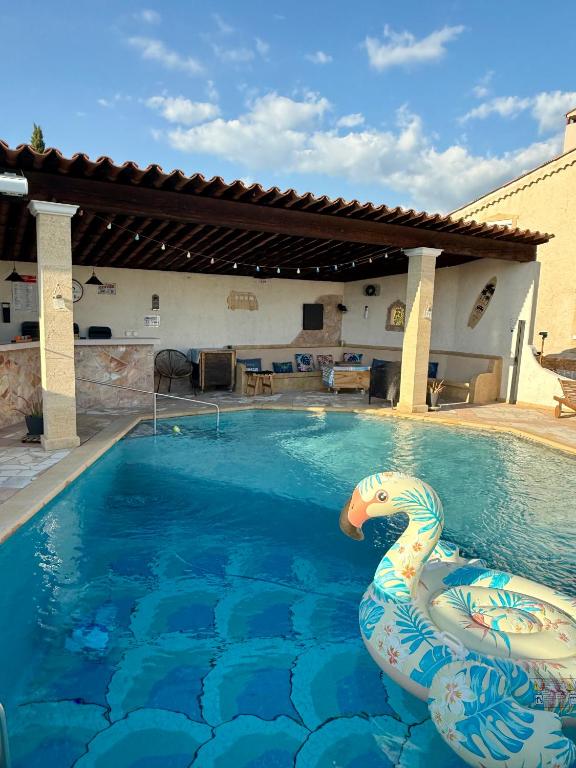 - une piscine avec un cygne dans l'eau dans l'établissement Villa Victoire au coeur de la Provence, à Venelles