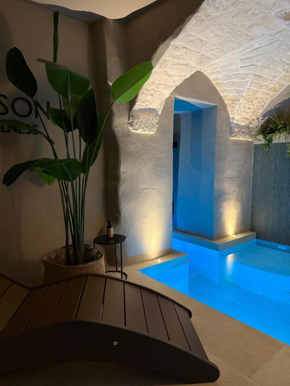 a room with a table and a potted plant at La Maison - Private wellness in Ostuni