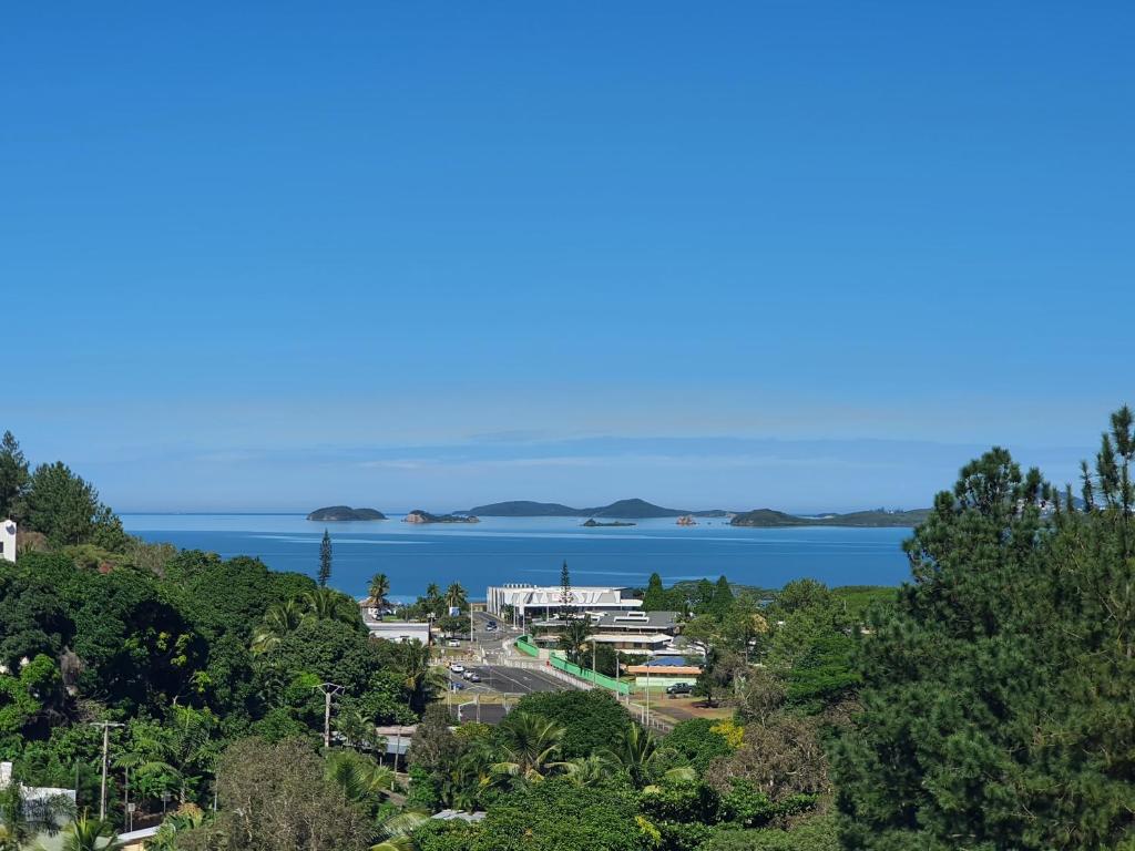 a view of the ocean from a hill at Villa au calme vu mer in Mont-Dore