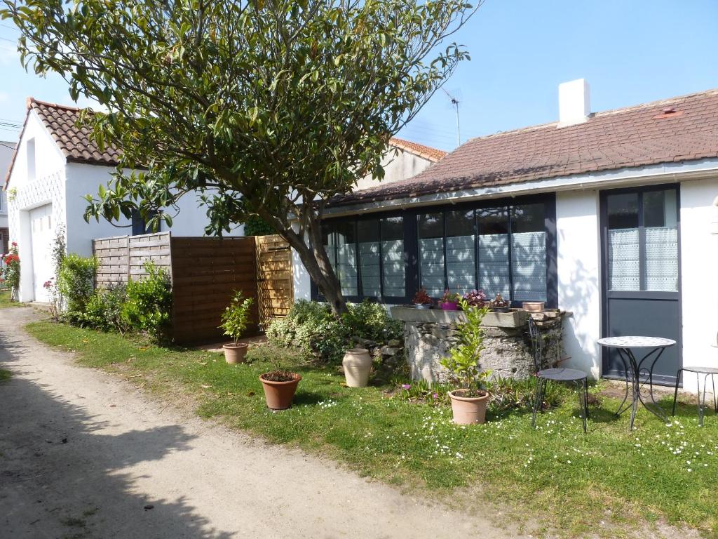 une maison avec un arbre devant dans l'établissement maisonnette entre plage et port, à Pornic