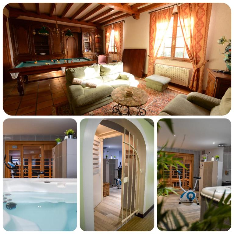 a collage of four pictures of a living room at Gîte Nolan in Saint-Mesmin
