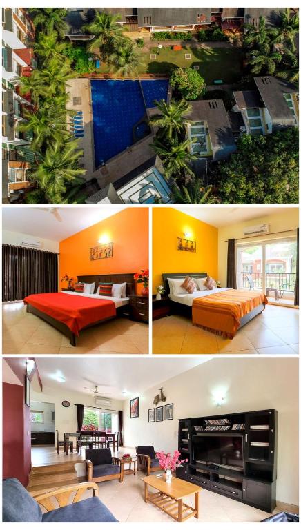a collage of three pictures of a hotel room at La Goa Villa - 4BHK Baga JAQK Holidays in Baga