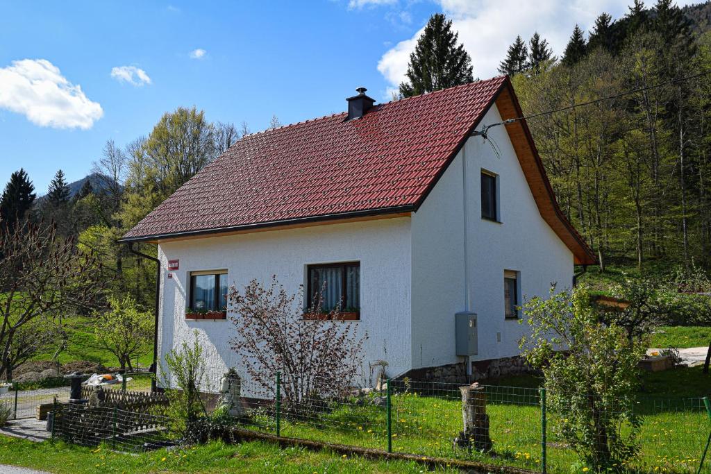 a small white house with a red roof at Grajska kmetija in Kočevje