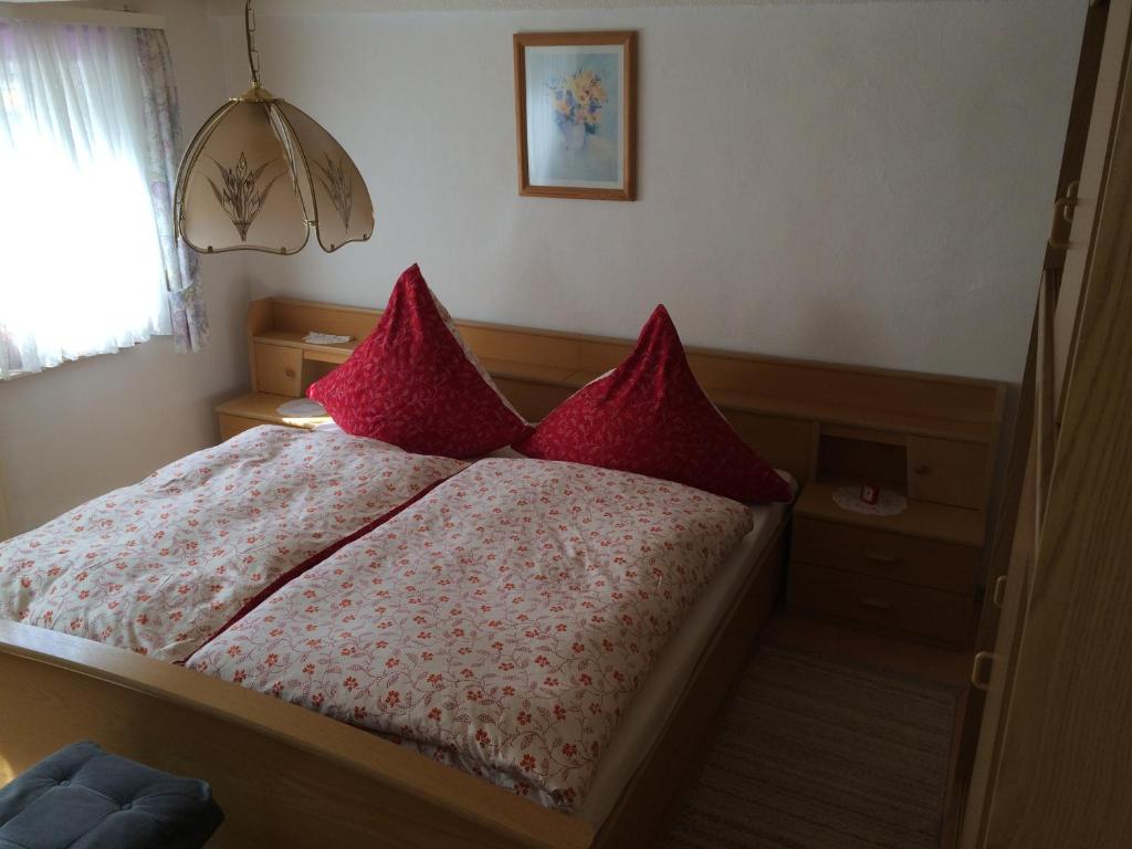 バート・ラウターベルクにあるFerienwohnung Wandのベッドルーム1室(赤い枕のベッド1台付)