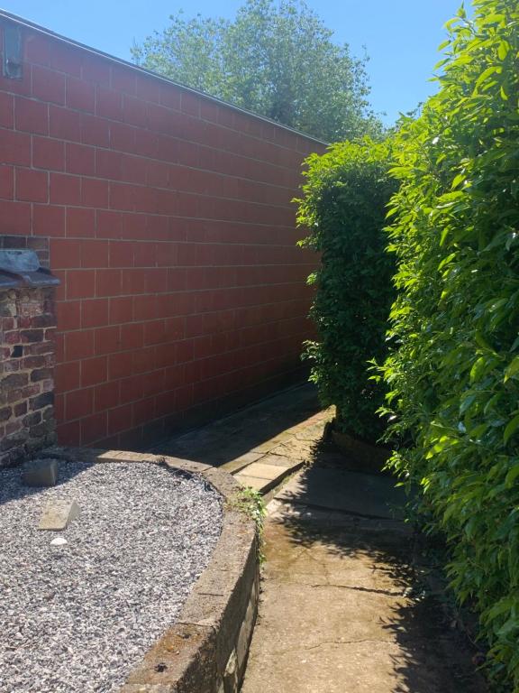 a red brick wall next to a hedge at Carpe Diem in Jumet