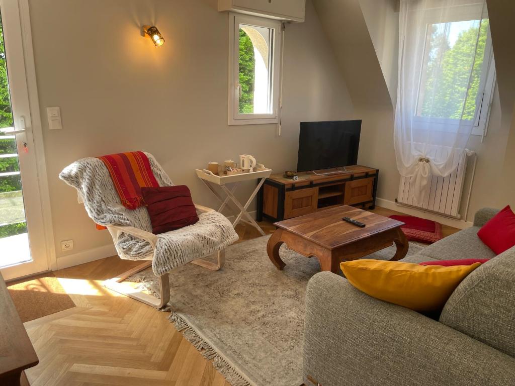 TV a/nebo společenská místnost v ubytování Le Pas du Faon