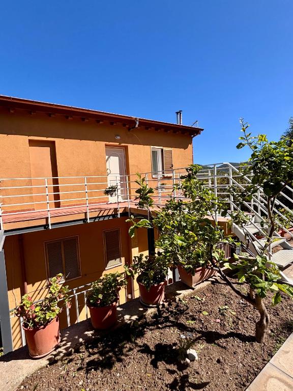 a building with potted plants in front of it at BRES House in Porto Santo Stefano