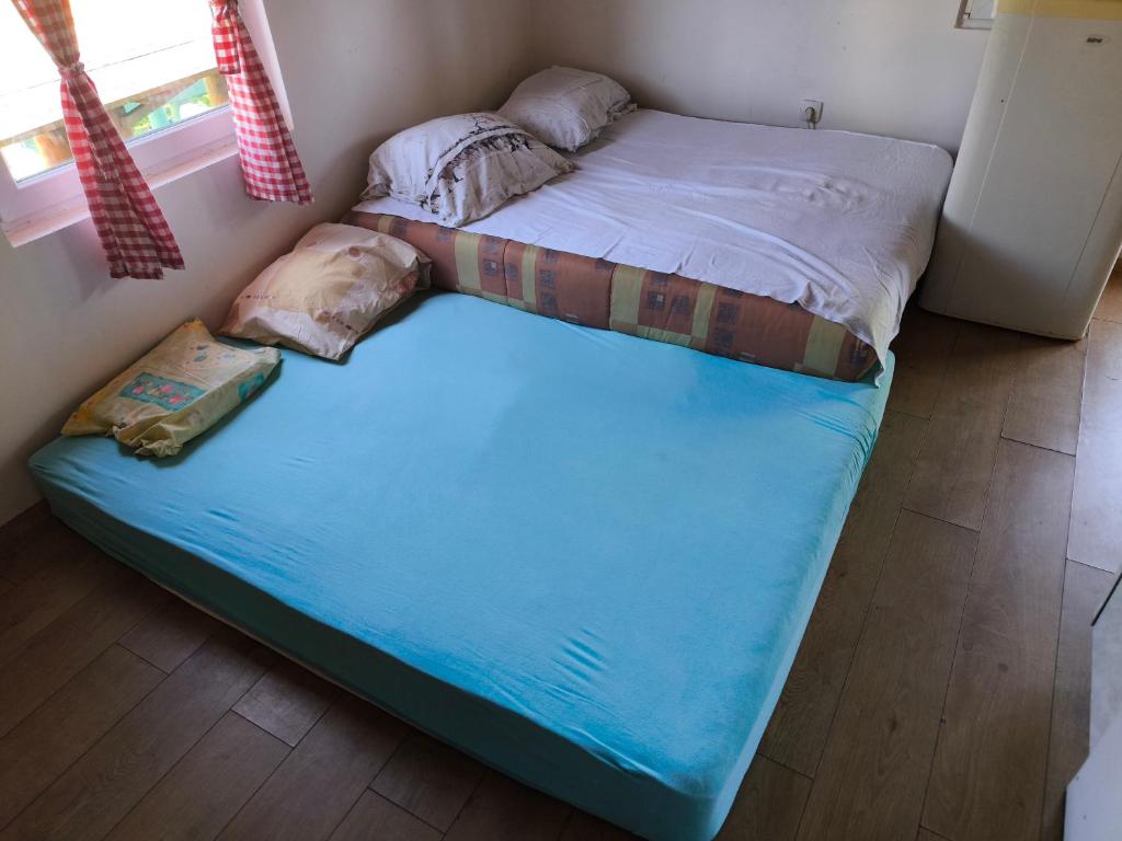 KozlučaniにあるVikendica Micicのマットレス付きの部屋にツインベッド