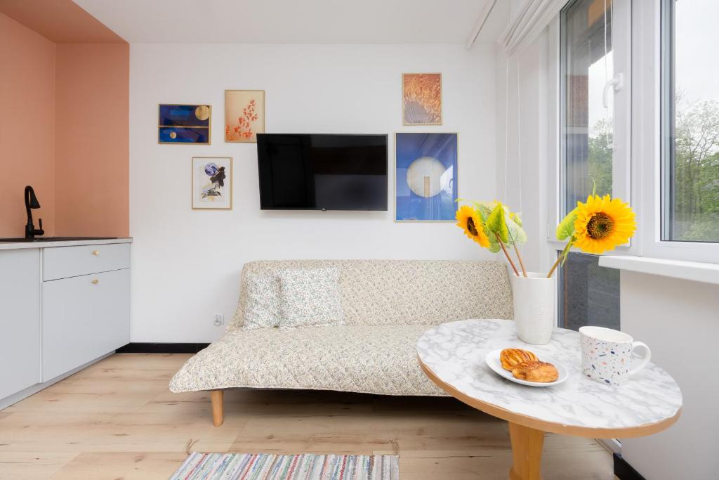 Televízia a/alebo spoločenská miestnosť v ubytovaní Pet-friendly Studio Apartments Batorego Warsaw by Noclegi Renters
