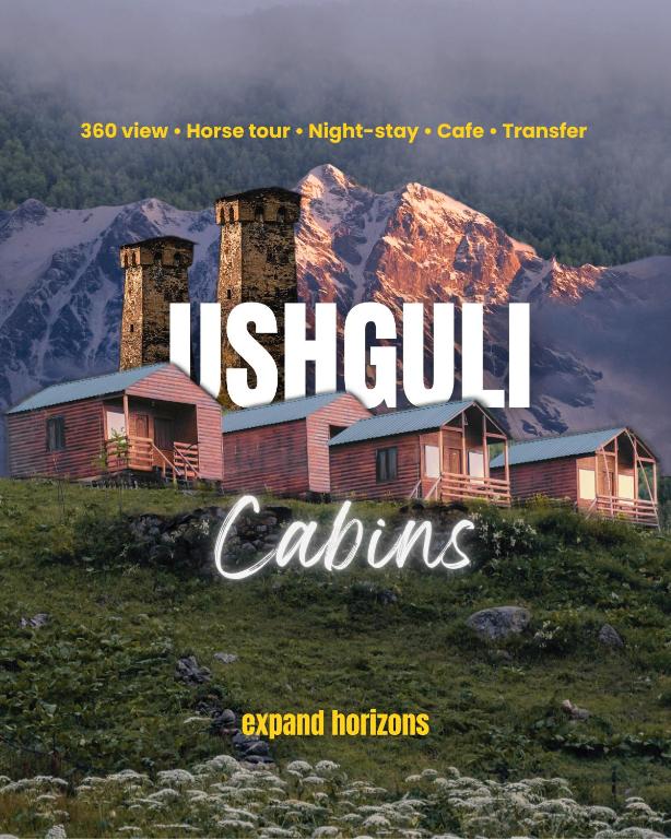 Una portada de revista de una casa en una montaña en Ushguli Cabins, en Ushguli