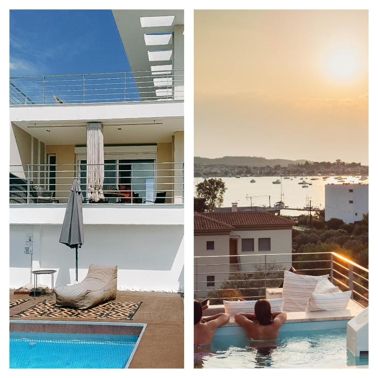 two pictures of a house with a swimming pool at CASA DI NONNA ANNY in Porto Heli