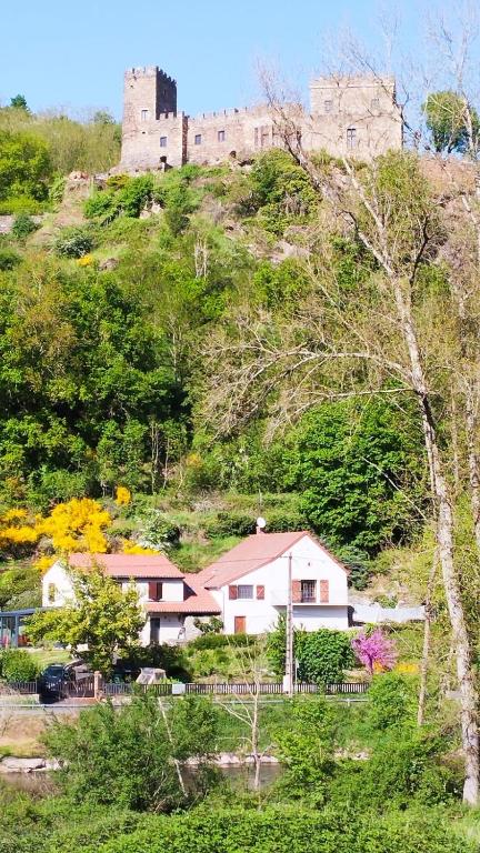 un château au sommet d'une colline avec une maison dans l'établissement Chez Nicole et Patrick, à Chouvigny