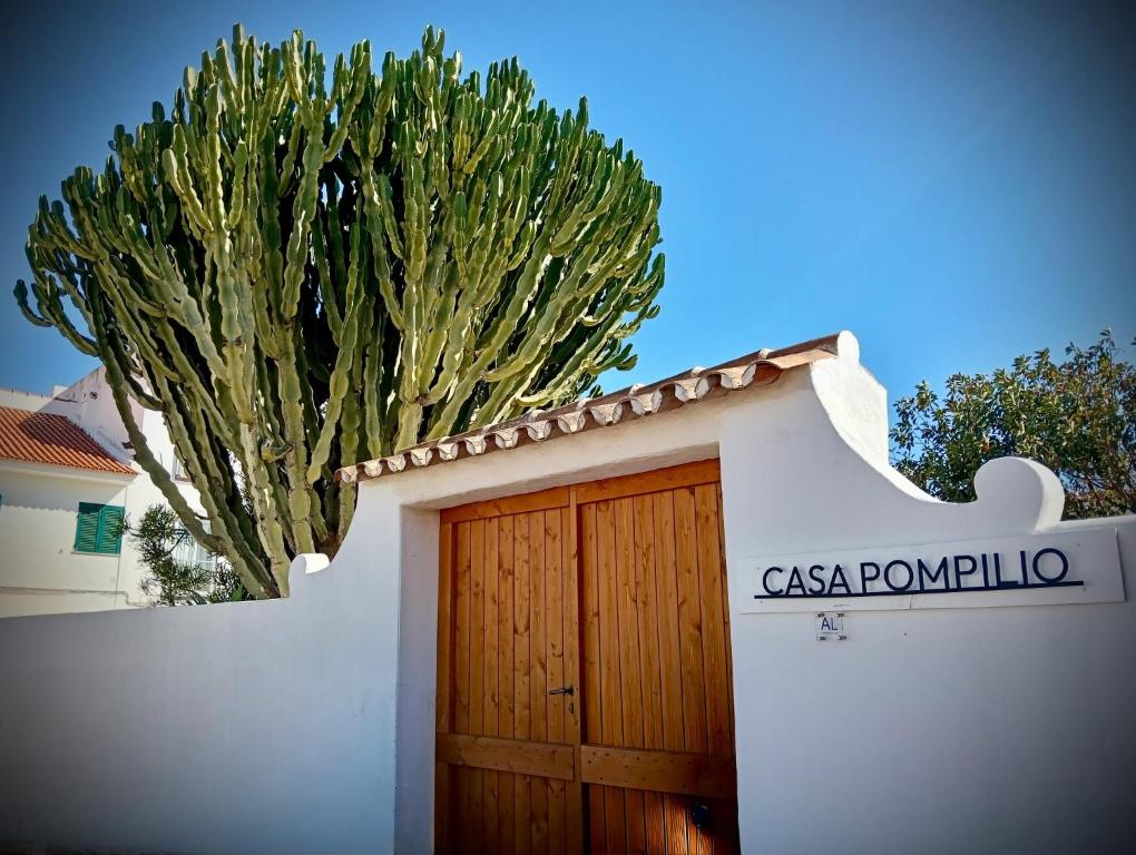 a white fence with a wooden door and a tree at Casa Pompilio in Sagres