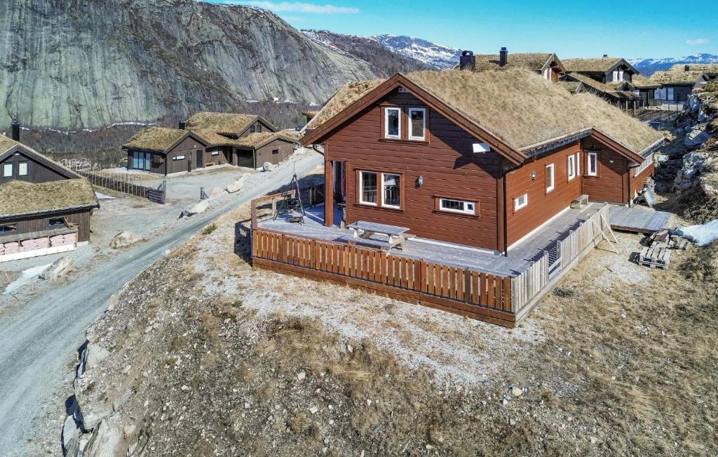 an overhead view of a house on a hill at 4 Bedroom Lovely Home In Rysstad in Rysstad