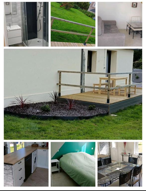 un collage de photos avec un banc et une maison dans l'établissement Gîte ALRA 3 chambres, à Manneville-ès-Plains