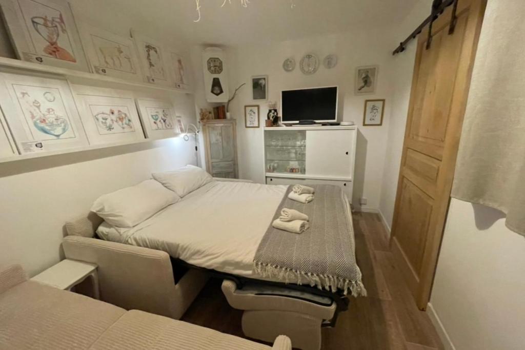 Televízia a/alebo spoločenská miestnosť v ubytovaní Charming Air-Conditioned One-Bedroom 150m from Cavalière Beach