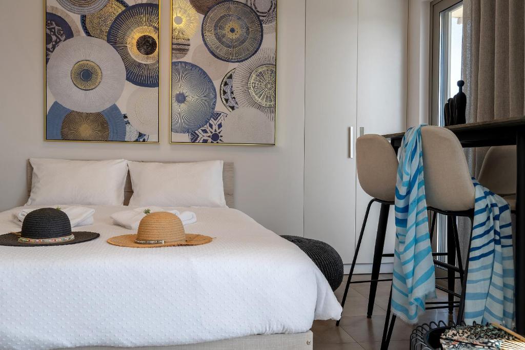 A bed or beds in a room at Ioanna Endless Blue Studio