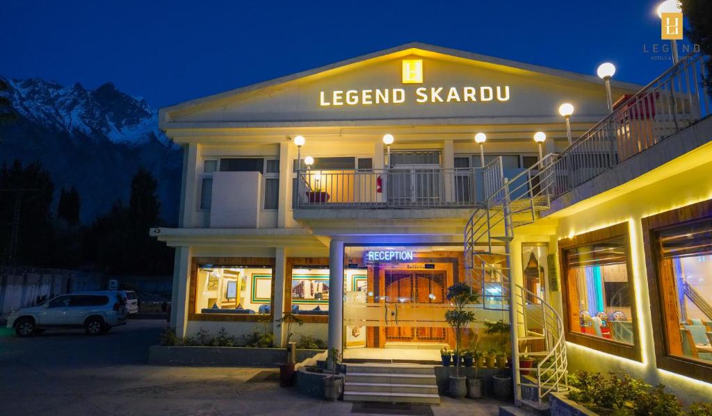 a building with a sign that reads leeland skardu at Legend Hotel Skardu in Skardu