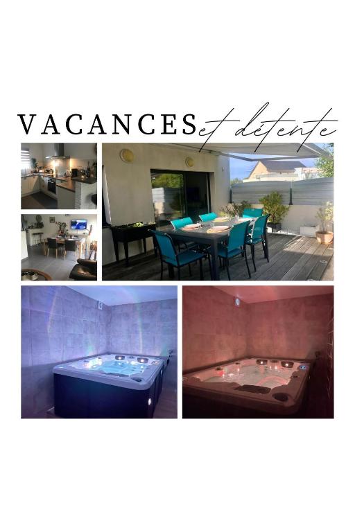 un collage de photos d'une chambre avec un billard dans l'établissement Maison avec spa, à Quimper