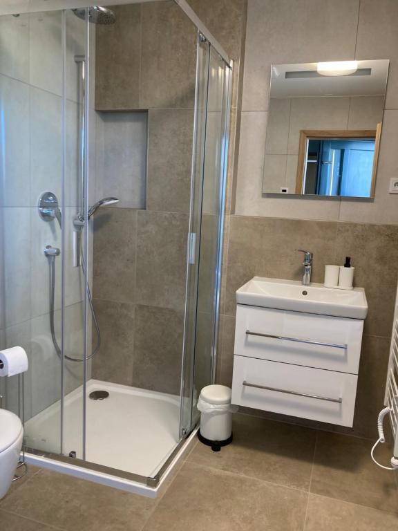 Koupelna v ubytování Apartmány Pasohlávky pod Římským vrchem