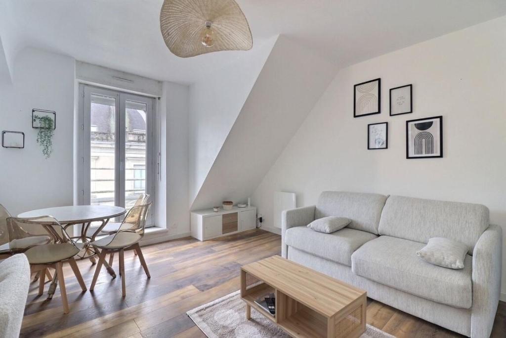 un salon avec un canapé et une table dans l'établissement Charmant studio à Vannes, à Vannes