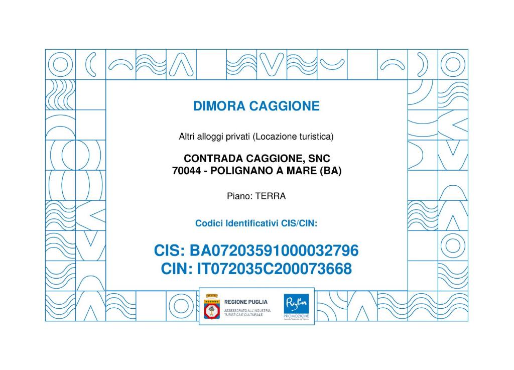Certifikát, hodnocení, plakát nebo jiný dokument vystavený v ubytování Dimora Caggione