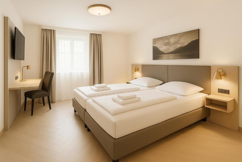 Postel nebo postele na pokoji v ubytování A8 Hotel im Darchinger Hof Bed & Breakfast - Zwischen Holzkirchen und Weyarn - Zwischen München Salzburg und Innsbruck - Kurz vor dem Irschenberg