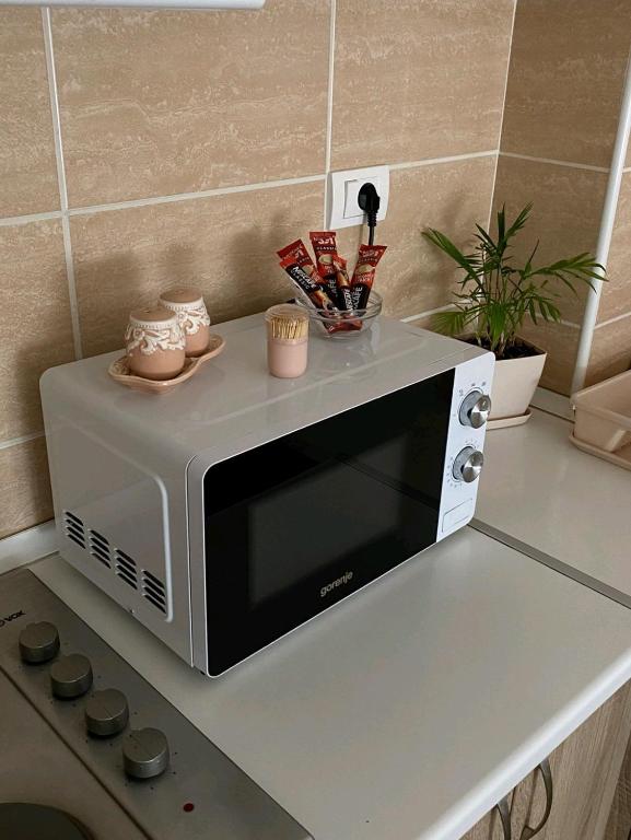 Kuchyň nebo kuchyňský kout v ubytování Apartman San
