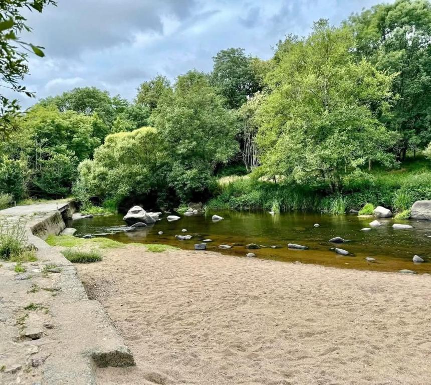 une rivière avec des rochers dans l'eau et des arbres dans l'établissement Le fief, à Le Tablier