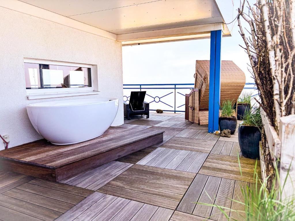Balkón nebo terasa v ubytování Strandhotel Duhnen
