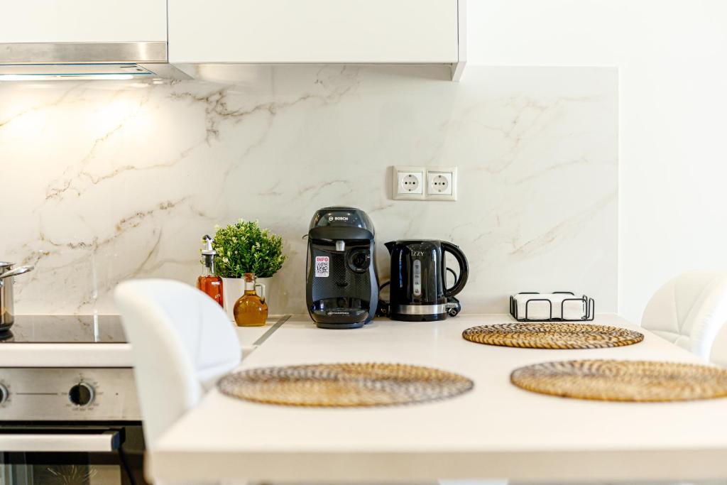 Kuchyň nebo kuchyňský kout v ubytování Aster Apartments