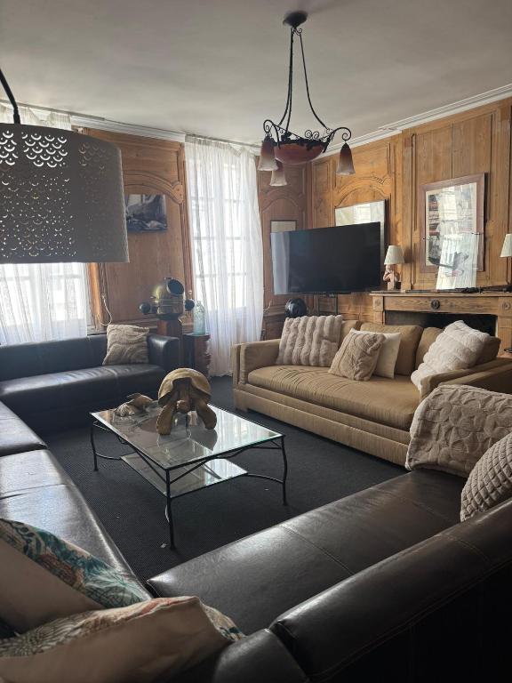 un salon avec deux canapés et une télévision dans l'établissement lieu cosy, Vieux Port à pied, à La Rochelle