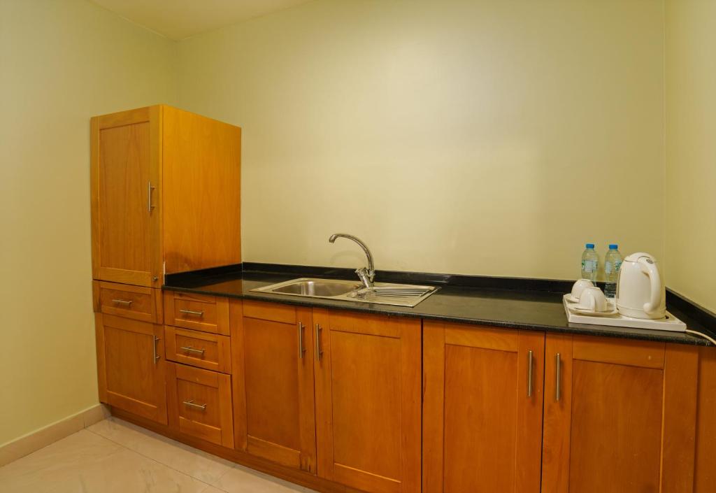 Kuchyň nebo kuchyňský kout v ubytování Oryx Hotel