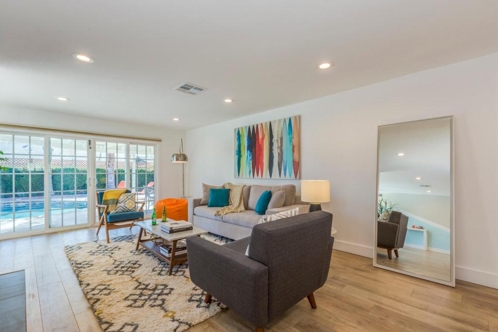 a living room with a couch and a table at F-54 Maverick in Anaheim