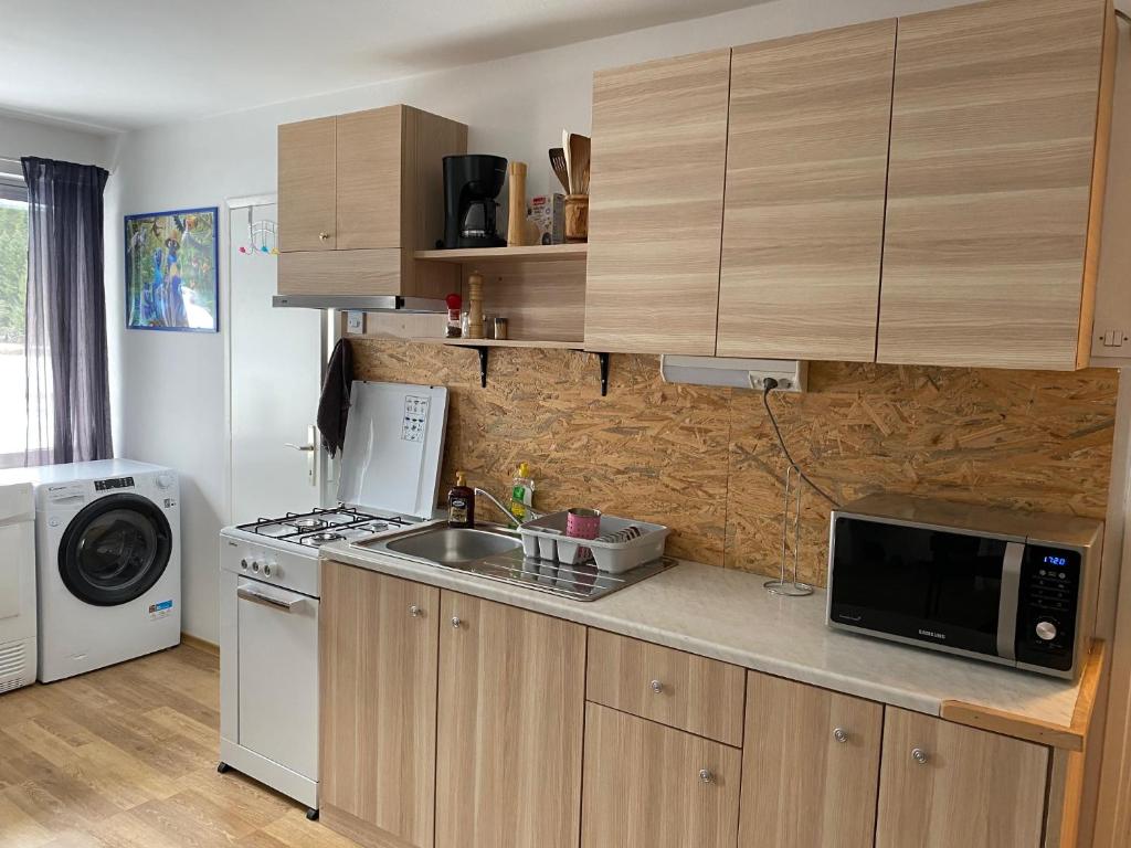 Kuchyň nebo kuchyňský kout v ubytování Apartma Confine