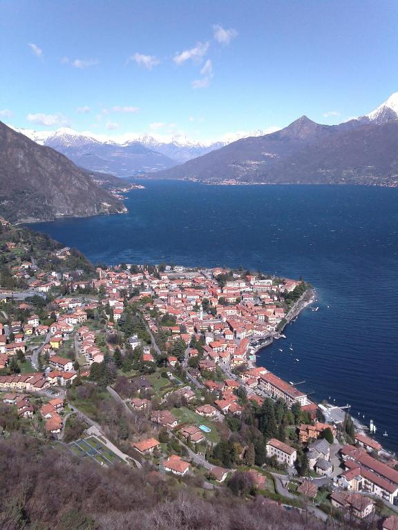an aerial view of a town in the middle of a lake at Charming Apartment in Menaggio Old Town in Menaggio