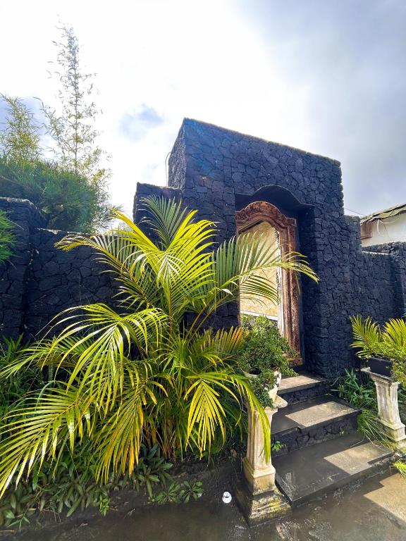 a house with a palm tree in front of a building at Batur cottage in Kubupenlokan
