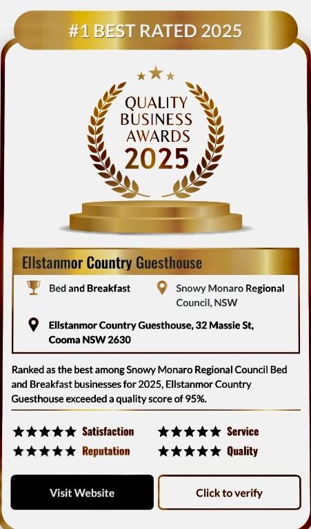Certificato, attestato, insegna o altro documento esposto da Ellstanmor Guesthouse Cooma