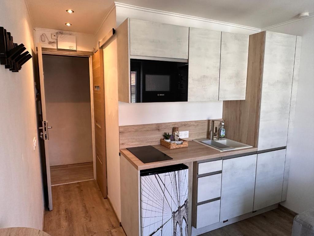 une cuisine avec un évier et un plan de travail dans l'établissement STUDETTE Nice Massena #1, à Nice